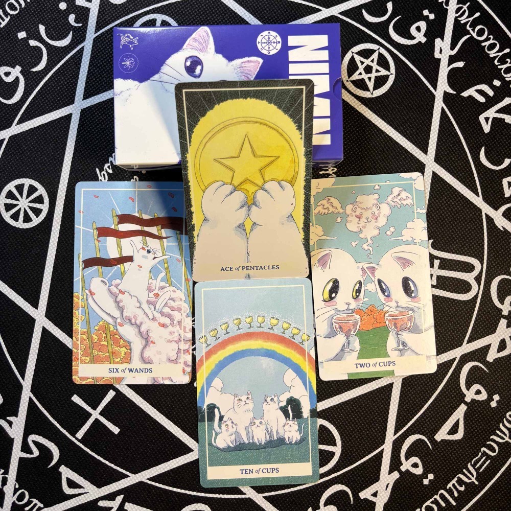 Tarot Deck With Guidebook - Tarot Felino Kawaii de Acuarela, 10.3*6cm,