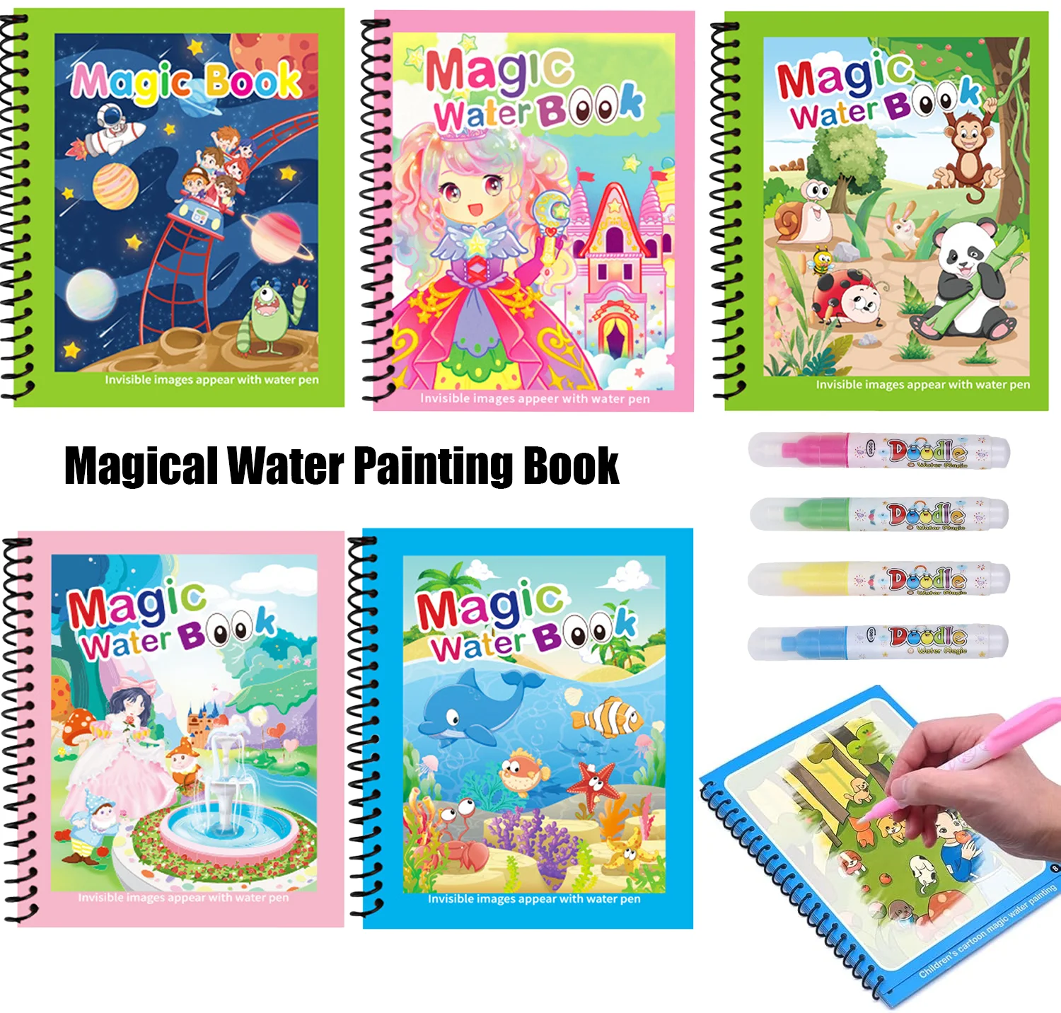 Reusable Water Magic Coloring Book - Libro de pintura reutilizable, libro de