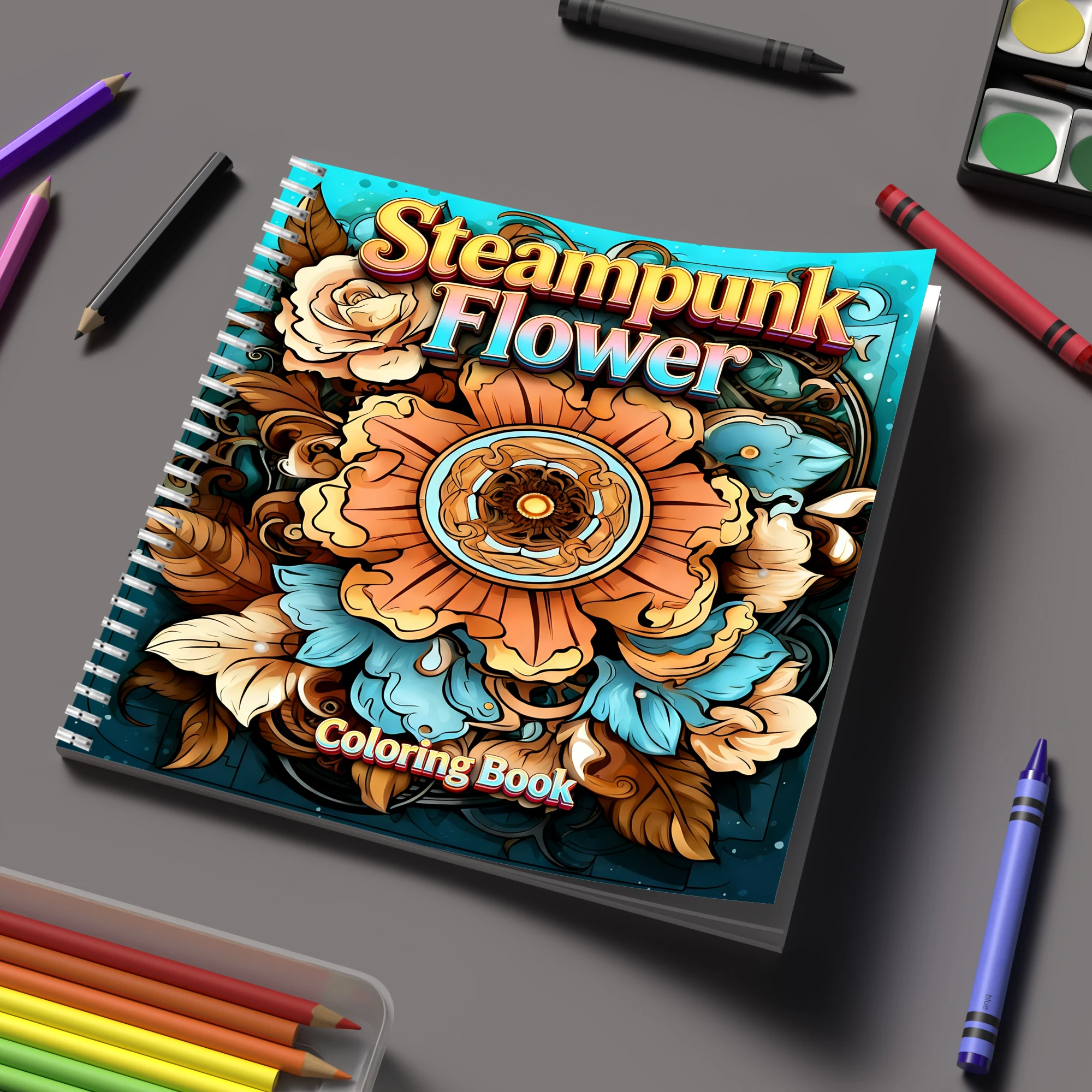 Adult Coloring Book Stress Relief - Libro para colorear de flores steampunk