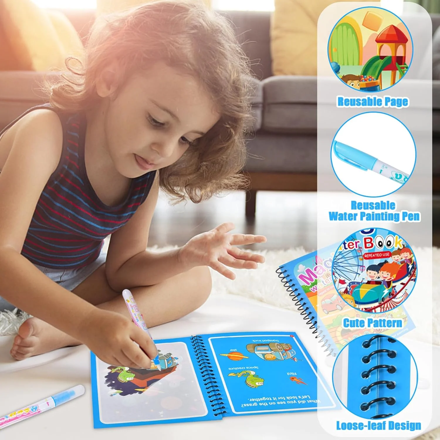 Libro de pintura reutilizable, - Reusable Water Magic Coloring Book reseña y precio
